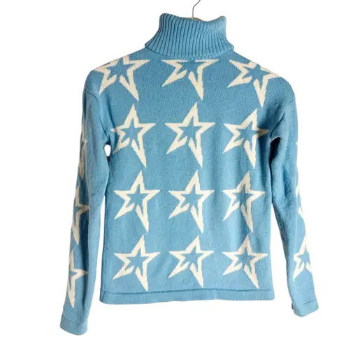 Perfect Moment Blue Star Dust Print Knit Merino Wool Turtleneck Ski Sweater M Size M