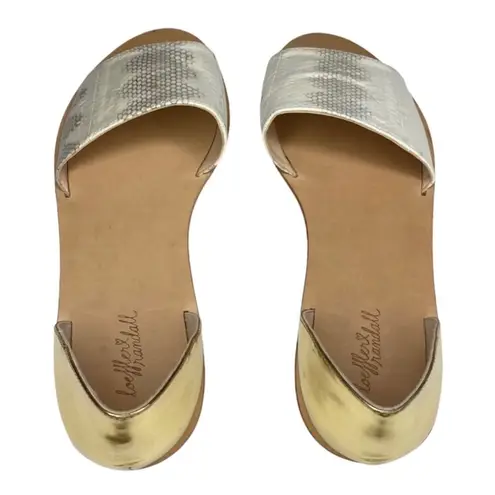 Loeffler Randall new ❁ Sawyer Snakeskin Flat Leather Sandals ❁ Gold Metallic 9.5