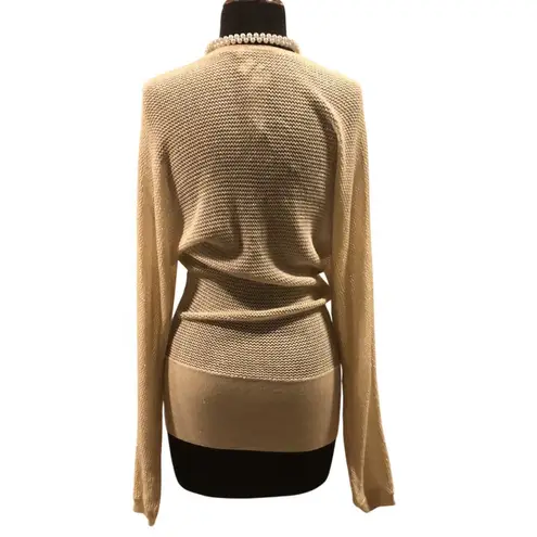Cache  Gold Knit Metallic Peek A Boo Faux Wrap Top New Banded Bottom NWT $98
