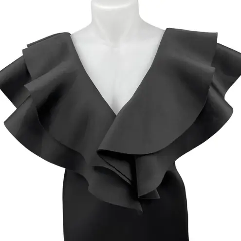 Daylight Black Tiered Ruffle Short Sleeve Deep V