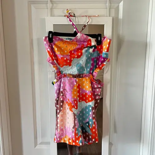 Hutch B1 NWT Anthropologie  Printed Halter Romper Size 8 Color Pink Orange