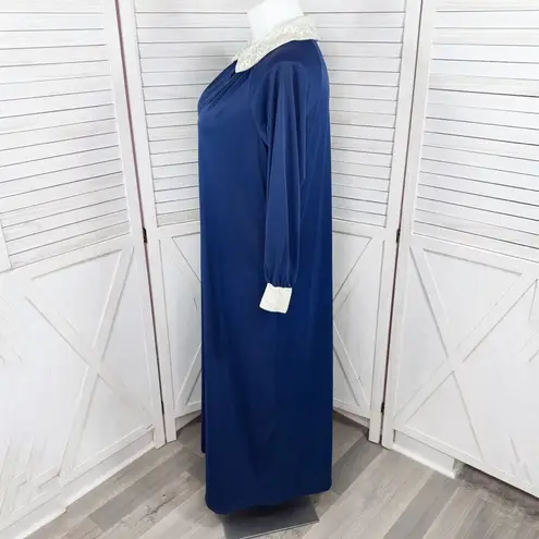 Vintage Shadowline Lace Collar Housecoat Robe Long Sleeve Blue Large