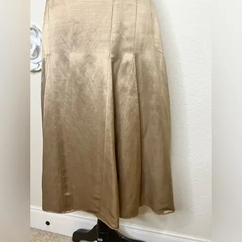 Banana Republic Linen Metallic Gold/Tan A-Line Fit & Flare Skirt Sz 10
