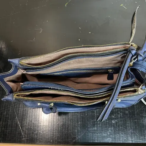 London Fog Navy Leather Handle Bag 3 Compartments