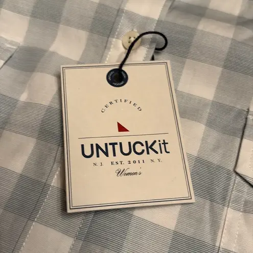 UNTUCKit Women's Santa Marzi Button down Shirt blue white check Size 18 NWT