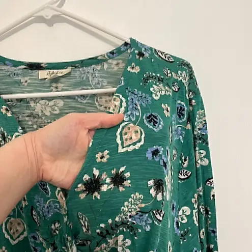 STYLE&CO Plus Size V-Neck Twist Front Floral Top Green Long Sleeve 3X