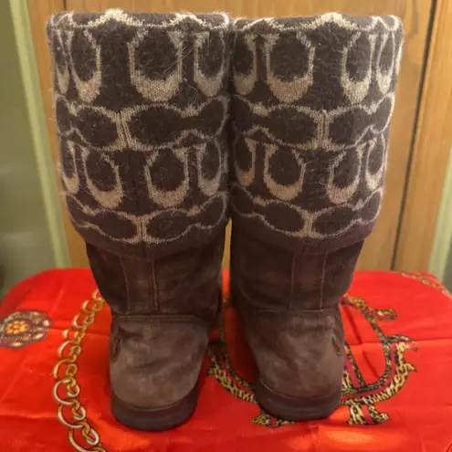 Coach  Tatum Brown Leather & Wool Knit Mid Calf Boots-sz 6M F2460/f07