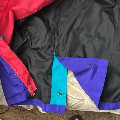 Woolrich Vintage 90s womens neon color block windbreaker jacket with waist cinch