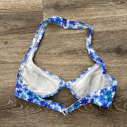 Vintage 90s Y2k swimsuit bikini top floral daisy blue Small 34 B