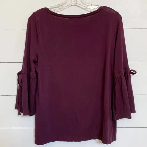 White House | Black Market  Wine Burgundy Tie - Sleeve Dressy Top SZ M