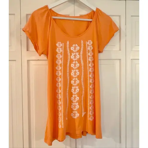 Garnet Hill orange embroidered front short sleeve blouse xs