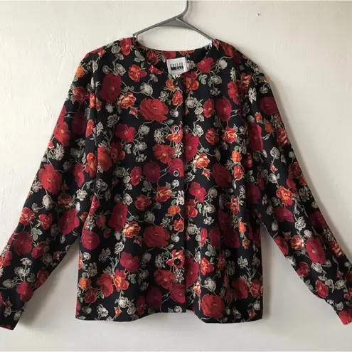Leslie Fay sportswear Womens Classic Blouse Size 14 Floral Buttoned Down