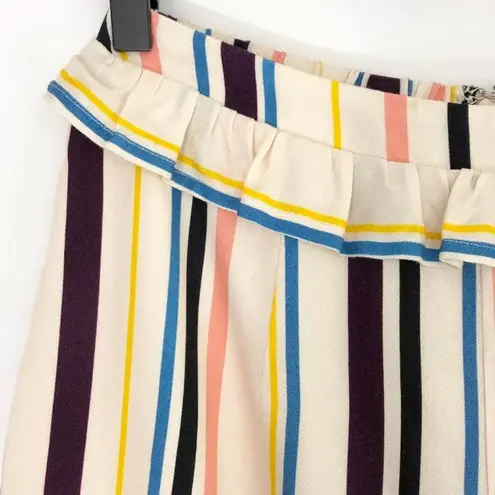 Lost + Wander New Colorful Striped Shorts Ruffle Trim Ivory Multi