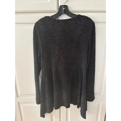 Joan Vass Metallic Sparkle Tunic Top Asymmetrical Hem Long Sleeve Party Evening