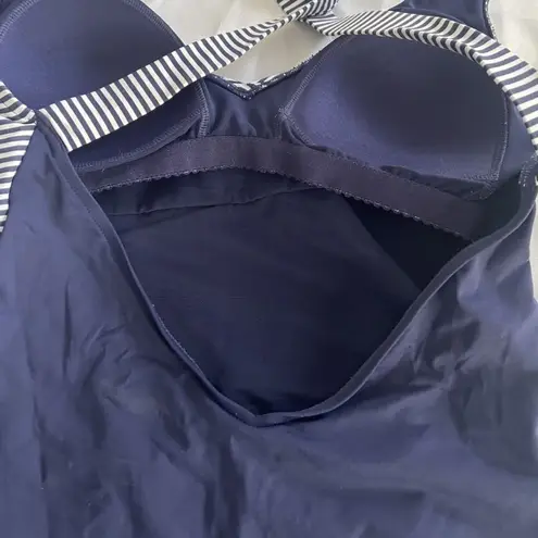 Nip Tuck size 10 swim dress nautical classic retro striped ruched slimming Blue