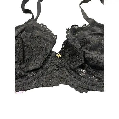 SAVAGE X FENTY RIHANNA FLORAL LACE UNLINED BRA BLACK CAVIAR NEW Size 34D