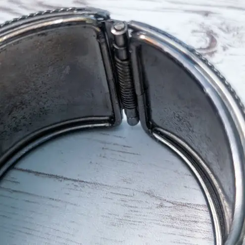 Vintage Hinged Bracelet Chunky Black Sequins