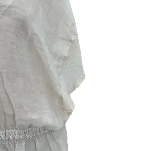 Sunday Saint Tropez Coverup Dress Linen Dolman Sleeve Smocked Cream One Size White Size undefined