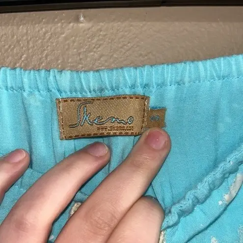 Women’s Skemo light blue bleach spotted tasseled sleeveless maxi dress beach