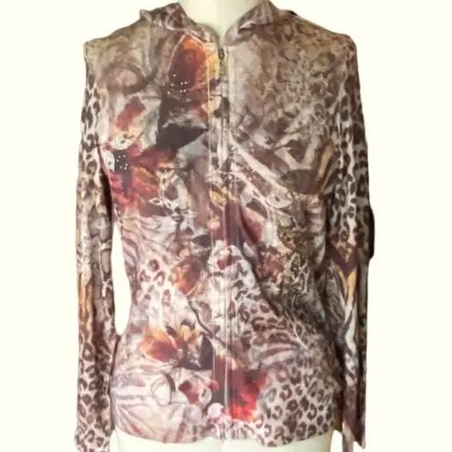 Christopher & Banks Ladies Cheetah Leopard Print Thin Beaded Hoodie ~ Women's M - Image 3