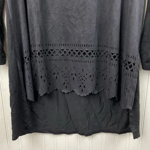 Signature Studio Black Faux Suede Laser Cut Tunic Size Large Whimsigoth Bohemian