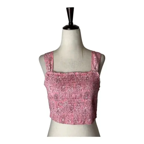 House of Harlow House of Harlow 1960 Top Women Medium Pink Floral Smocked Back Tie Crop Tank