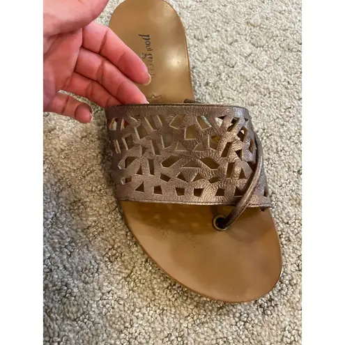 Paul Green  Metallic Brown Leather Laser Cut Slip On Sandals