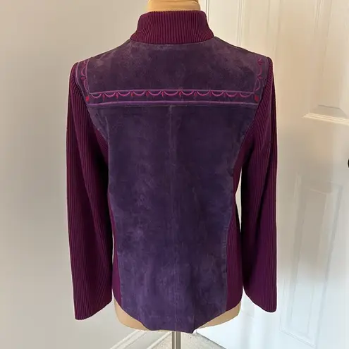 Bob Mackie Vintage  Purple Suede Embroidered Full Zip Cardigan