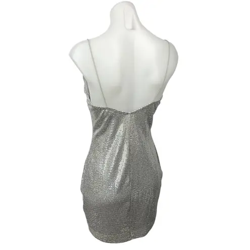 Olive Tree Silver Metallic Sequin Scoop Sleeveless Cami Mini Bodycon Dress Sz S