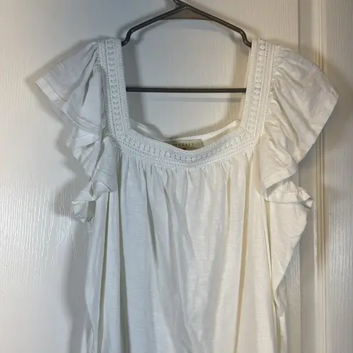 Downeast  White Cap Ruffle Sleeves Lace Time Blouse Anthropolog Medium EUC #2540