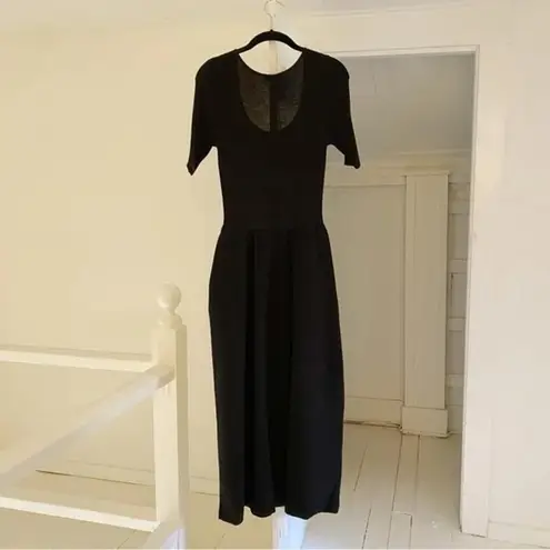 Blossom  Pleated Knit Scoop Neck Drop Waist Midi Dress Black Size M Retail $240 - Image 9