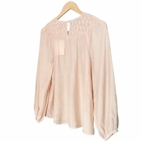 Downeast NWT Pleated Yoke Long Sleeve Blouse Light Beige Blush Size Small NEW