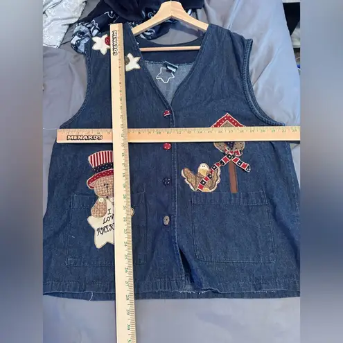 Vintage Denim made in the USA Fourth of July Embroidered Vest size medium Blue