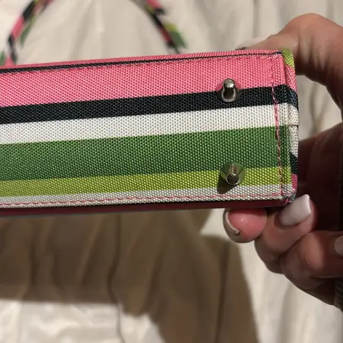 STRIPED MULTICOLORED SHOULDER BAG PINK GREEN BLUE CANVAS LIKE BAG THIN HANDLES