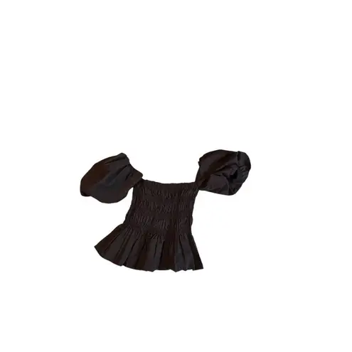 ASTR The Label Womens Black Puff Sleeve Smocked Crop Top Size S Cotton/Polyester