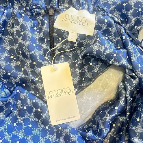 MARE MARE Blue White Floral Draped Cold Shoulder Halter Empire Waist Dress L Size L