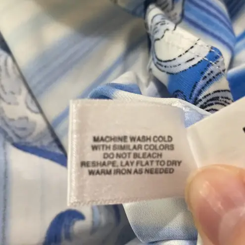 Boston Proper Sublimation tee in blue multi scroll print crystal embellished XS