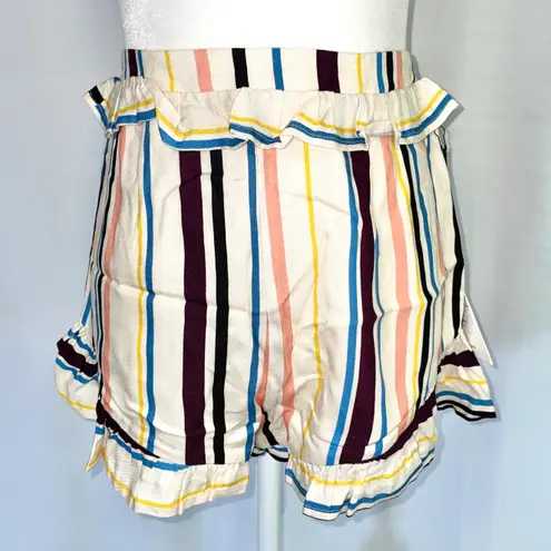 Lost + Wander New Colorful Striped Shorts Ruffle Trim Ivory Multi