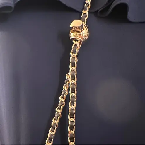 Adjustable Purse Chain Metal and Leather Strap Black