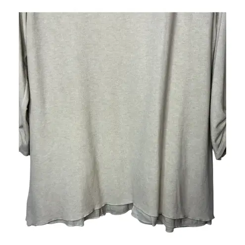 Ali Miles Womens Boho Tunic Top Size Large Beige 3/4 Sleeve Lace Knit Pockets Tan