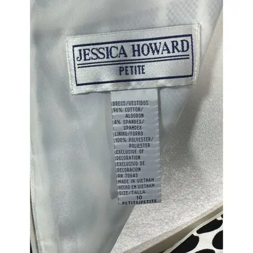 Jessica Howard Womens Petite Dress 10 B&W Polka Dot Sleeveless Bow Tie Waist