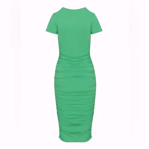 Babaton Aritzia Contour Ruched Short Sleeve Midi Dress in Nature Green 2XS