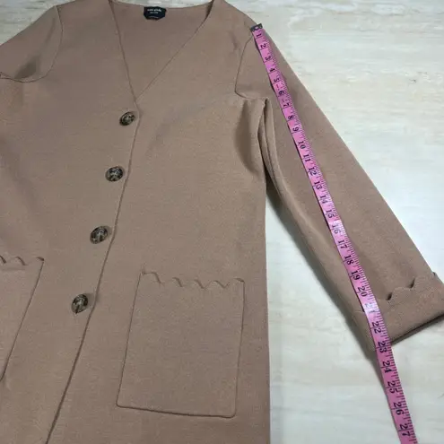 Kate Spade New York Tan Knit Cardigan Sweater Scalloped Pockets Button Front "S"