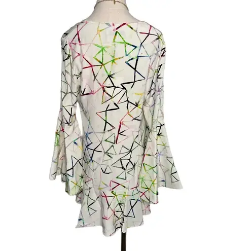 Alexis Giovanna Flounce Bell Sleeve 100% silk watercolor Mini Dress size US 8-10