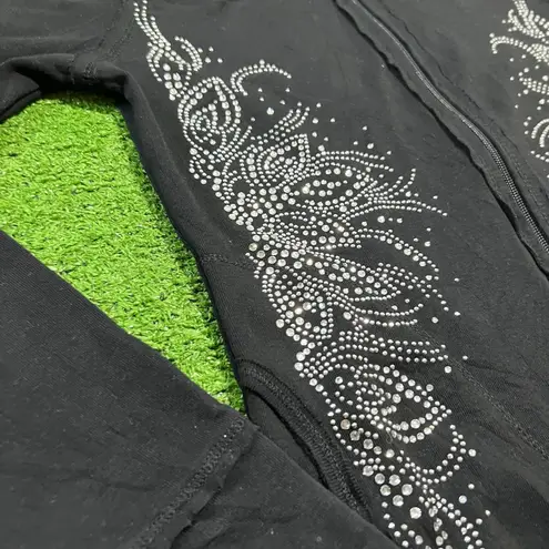 Pink Coconut Boutique Retro Y2K Biker Jacket LG Black Mock Neck Crystal Skull Flames Hot Pink Bling