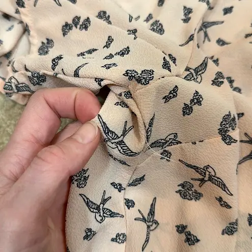 Atmosphere Blush Pink Bird Print Keyhole Cutout Sleeve Women Shirt Top Size 8