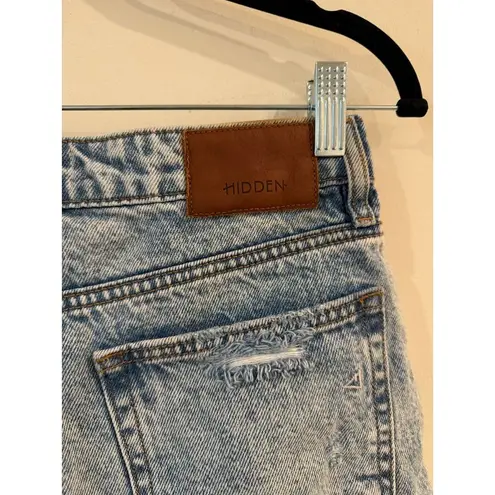 Hidden Mid Rise Frayed Hem Mom Shorts Jeans Light Denim Blue Women's Size Small