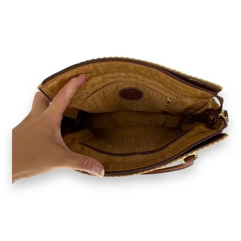 Etienne Aigner Brown Leather Trim Woven Inner Pocket Shoulder Bag Purse