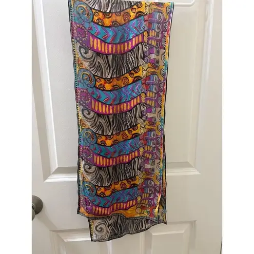 Laurel Burch 100% Silk Cat Face Scarf Long Colorful 50x10 Pink - Image 3
