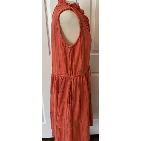 Sundance Adley Dress Sz MED Sea Coral Boho Resort Cotton Gauze Flowy Tiered EUC Orange